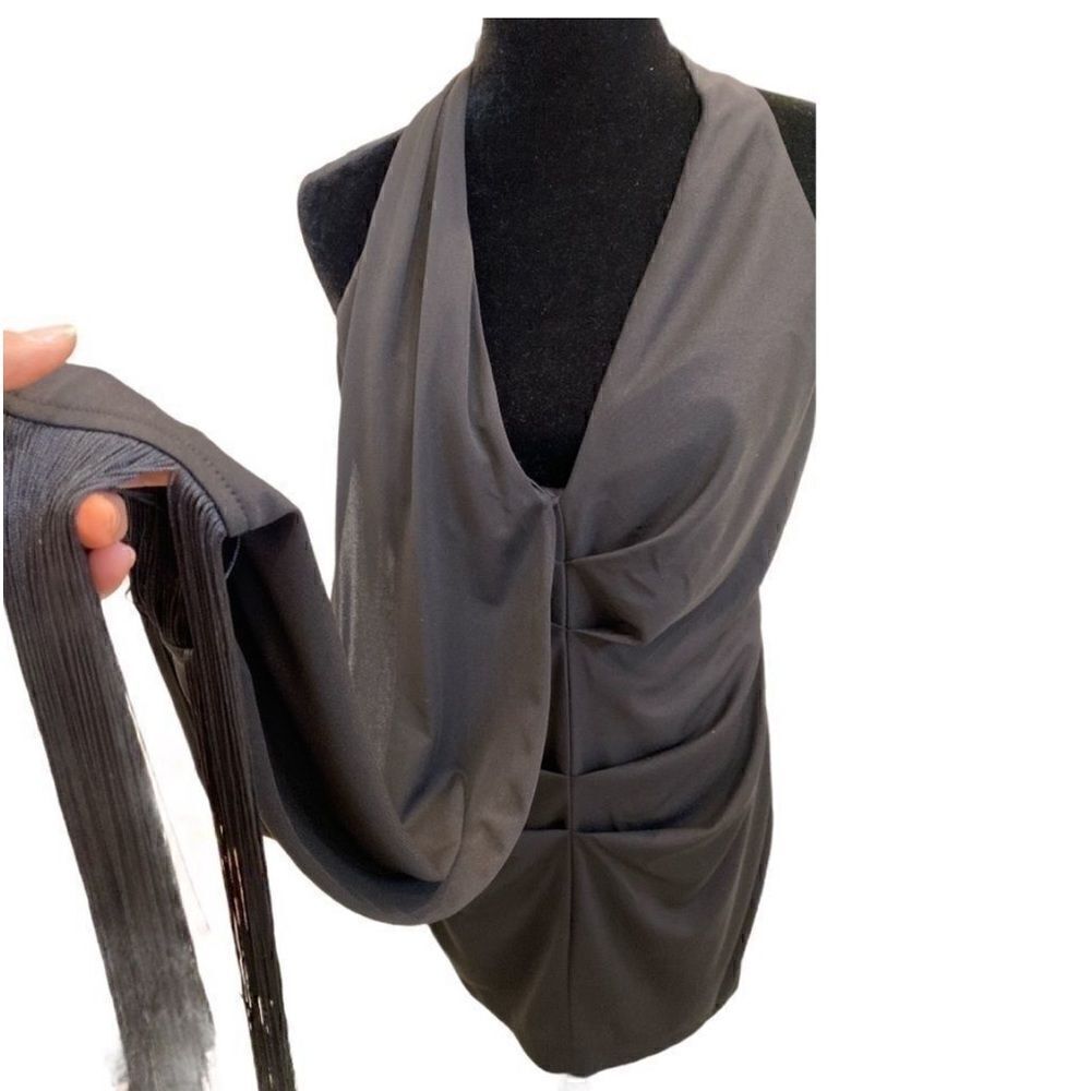 ONE33 Social Fringe Drape Minidress in Black New with Tags! Size 12 - Picture 10 of 15